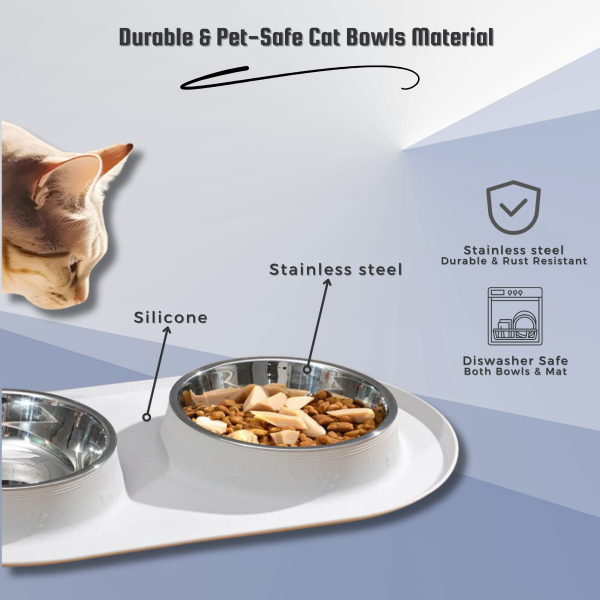 PAWHEAVENBYSOHAIB Elegant Cat and Dog Bowls with Tray | Removable Stainless Steel Food and Water Cat Bowls | Non-Slip, Waterproof Cat Silicone Mat with Raised Edges for Spill-Free Feeding | Ideal for Cats,Dogs & Rabbits - Image 3