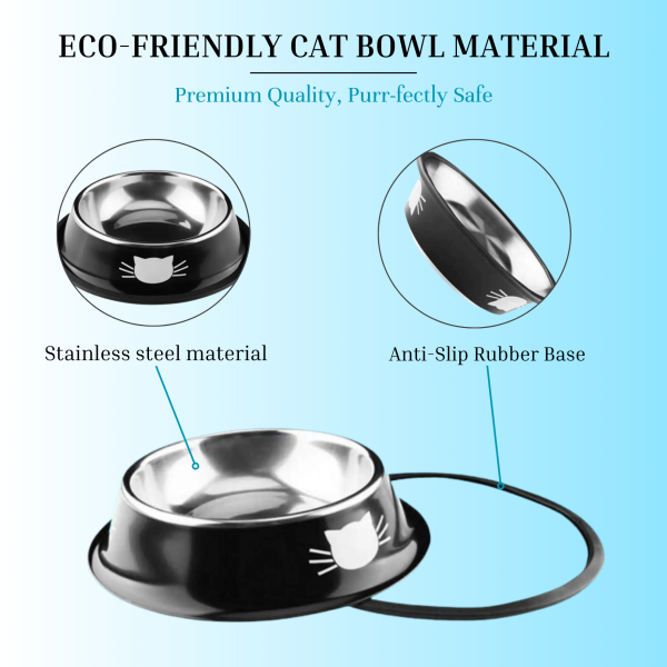 PAWHEAVENBYSOHAIB 3 Pack Stainless Steel Cat Bowls with 2 Spoons and 2 Cat Toys, Non-Slip Cat Feeder with Curved Sides to Prevent Whisker Fatigue, Cat Bowl - Image 4