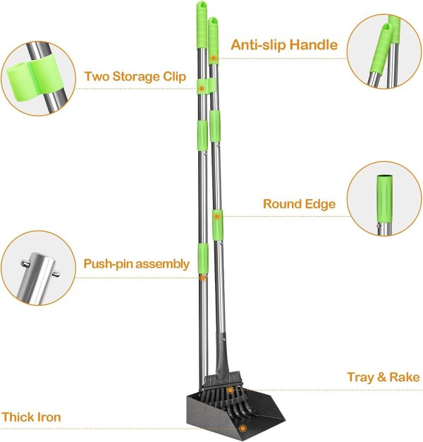 PAW HEAVEN BY SOHAIB Pooper Scooper, Dog Pooper Scooper Long Handle Stainless Metal Tray and Rake for Large Medium Small Dogs Heavy Duty (Green) - Image 2