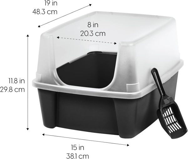 PAW HEAVEN BY SOHAIB Large Cat Litter Box with Scatter Shield and Scoop, Open Top High Sided Cat Litter Pan, Black - Image 4