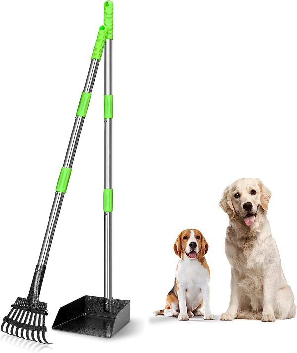 PAW HEAVEN BY SOHAIB Pooper Scooper, Dog Pooper Scooper Long Handle Stainless Metal Tray and Rake for Large Medium Small Dogs Heavy Duty (Green)