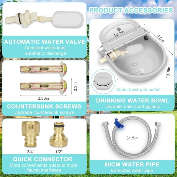 PAW HEAVEN BY SOHAIB Drinking Trough for Pets, Automatic Water Bowl Dispenser for Dog, 304 Stainless Steel Animal Waterer Kit with Float Valve,for Livestock, Horse, Dog,Goat, Pig, Chicken, Animals Drinking Water Trough - Image 2