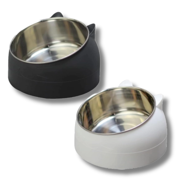 PAWHEAVENBYSOHAIB 2 Pcs Stylish Cat Bowls | 15° Slanted and Tilted Dog Bowls Prevent Vomiting and Whisker Fatigue | Large Detachable Cat Food Bowl with Plastic Body for Dogs and Cats (Black & White)