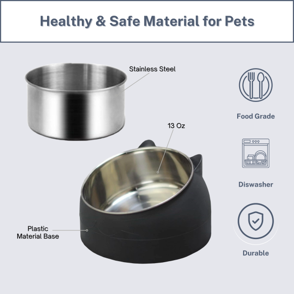 PAWHEAVENBYSOHAIB 2 Pcs Stylish Cat Bowls | 15° Slanted and Tilted Dog Bowls Prevent Vomiting and Whisker Fatigue | Large Detachable Cat Food Bowl with Plastic Body for Dogs and Cats (Black & White) - Image 2