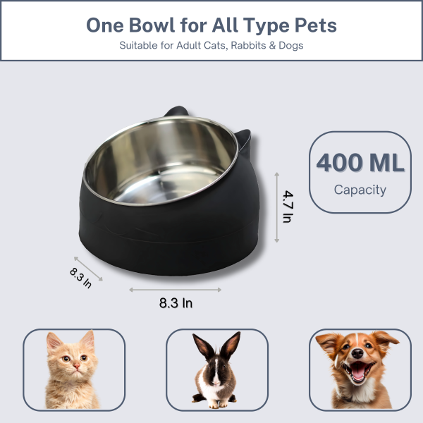 PAWHEAVENBYSOHAIB 2 Pcs Stylish Cat Bowls | 15° Slanted and Tilted Dog Bowls Prevent Vomiting and Whisker Fatigue | Large Detachable Cat Food Bowl with Plastic Body for Dogs and Cats (Black & White) - Image 4